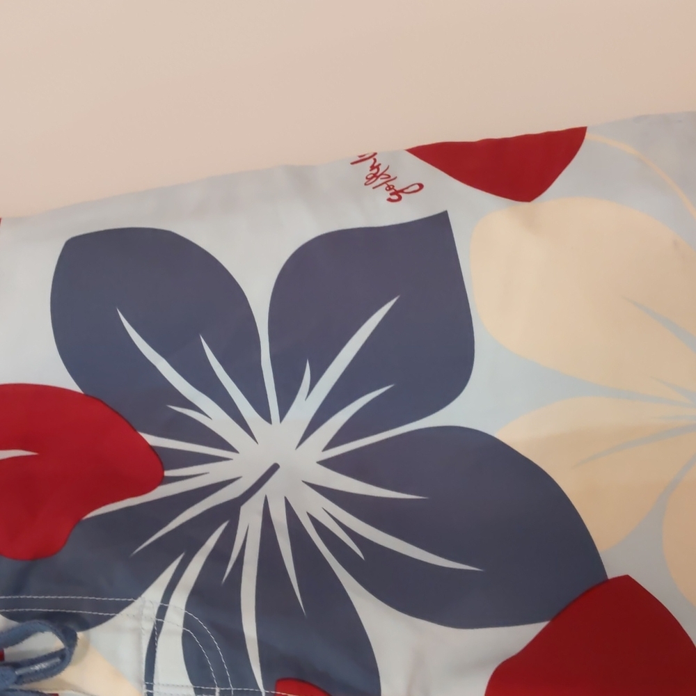 Golden Breed Men Board Shorts Size 92 Blue Red Hawaiian Print Pocket Hook & Loop - Picture 5 of 11